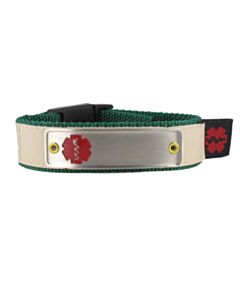 sportband nylon medical id bracelet in blue with red medical emblem tag and stainless steel plate for children, teens, adult 