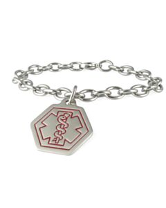 Standard Cable Chain with Small Classic Hexagon Charm, Stainless Steel Charm with Medical Emblem Design