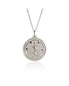 round sterling silver medallion necklace, classic and traditional style, embossed medical emblem on round id tag, curb style neck chain