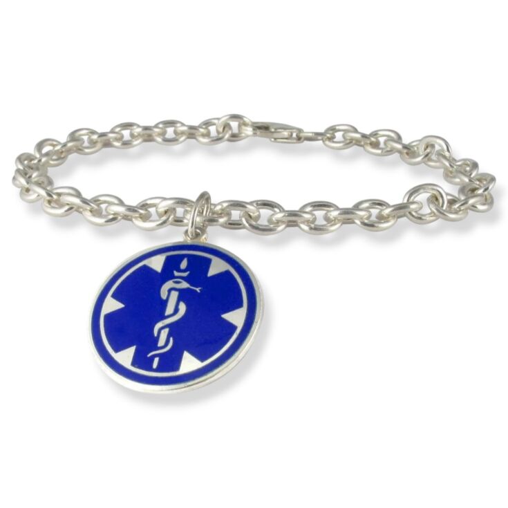 Silver Medallion Blue Charm Medical Bracelet