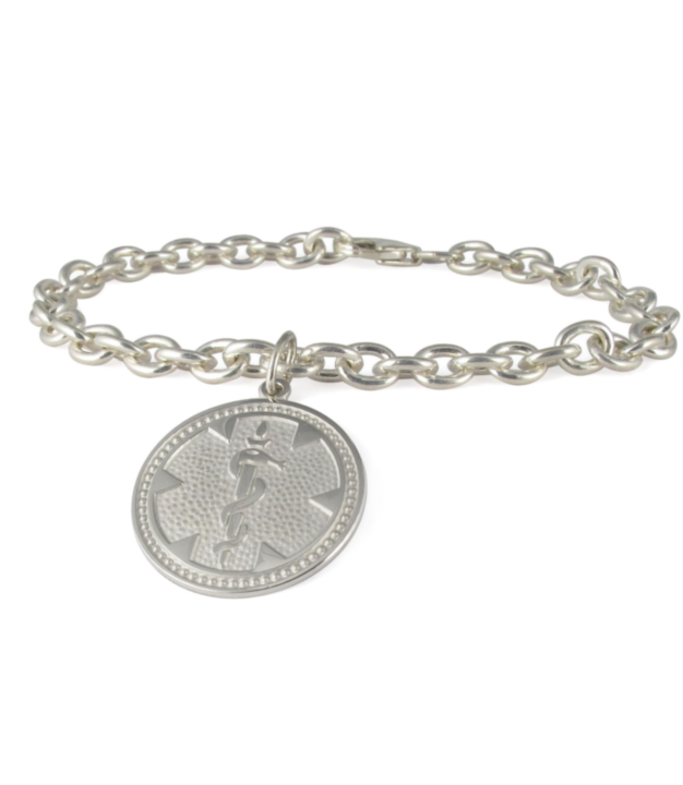 silver medallion charm medical bracelet