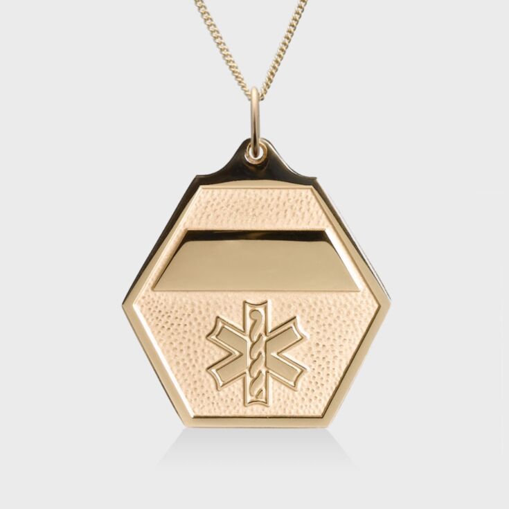 Attractive gold classic medical id necklace with gold hexagon shape