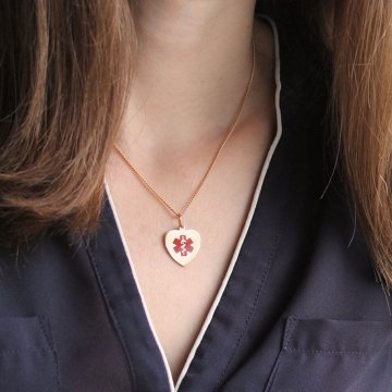 heart-shaped medical id necklace for women, curb style gold chain