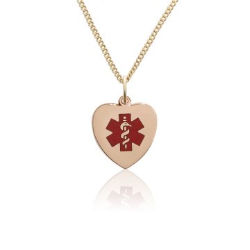 heart-shaped medical id necklace for women, curb style gold chain