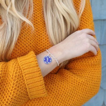 Silver Medallion Blue Charm Medical Bracelet