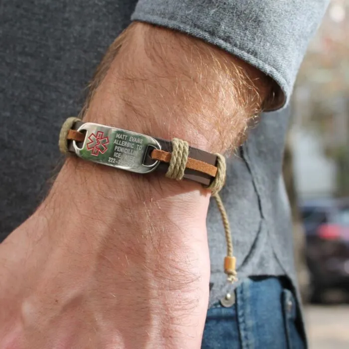 Leather medical shop bracelet