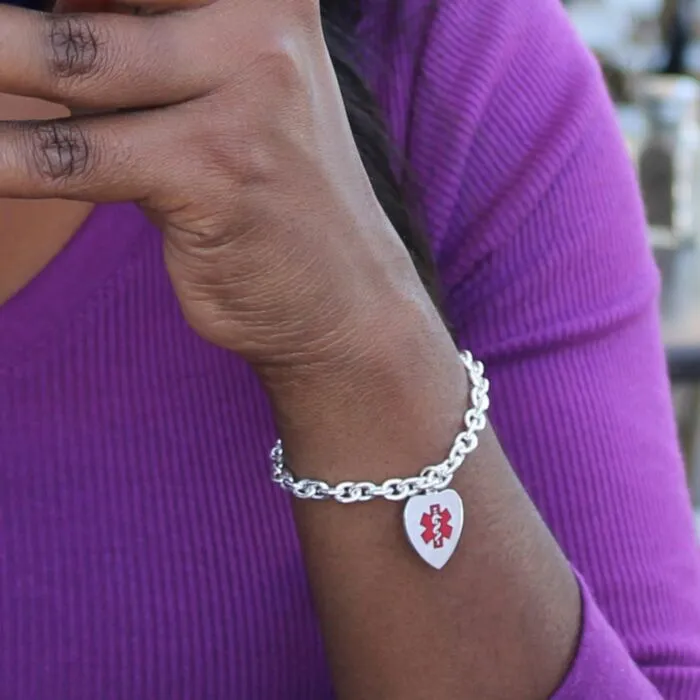 Sterling Silver Heart Red Charm Bracelet