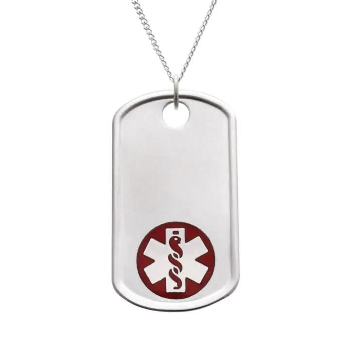 Sterling Silver Dog Tag Red