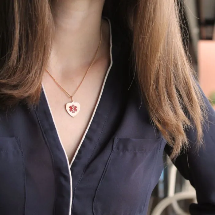 Buy 14ct Gold Heart Red Charm Necklace Universal Medical ID