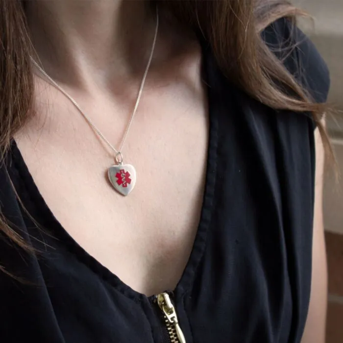Order Sterling Silver Heart Red Charm Necklace Universal Medical ID